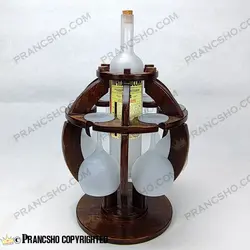 استند بار پذیرایی چوبی 6 نفره با بطری گیلاس (جام) شیشه سفید مات