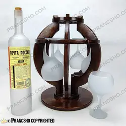 استند بار پذیرایی چوبی 6 نفره با بطری گیلاس (جام) شیشه سفید مات