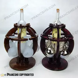 استند بار پذیرایی چوبی 6 نفره با بطری گیلاس (جام) شیشه سفید مات