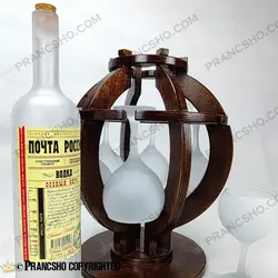 استند بار پذیرایی چوبی 6 نفره با بطری گیلاس (جام) شیشه سفید مات