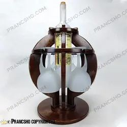 استند بار پذیرایی چوبی 6 نفره با بطری گیلاس (جام) شیشه سفید مات