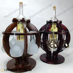 استند بار پذیرایی چوبی 6 نفره با بطری گیلاس (جام) شیشه سفید مات