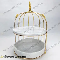 استند میوه و شیرینی سنگی قفس و پروانه دو طبقه سنگ سفید ازنا