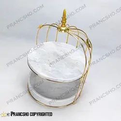 استند میوه و شیرینی سنگی قفس و پروانه دو طبقه سنگ سفید ازنا