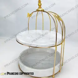 استند میوه و شیرینی سنگی قفس و پروانه دو طبقه سنگ سفید ازنا