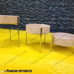 ست سه عددی شکلات خوری سنگی با پایه میخی نقره‌ای سنگ پارادایس نسکافه ای