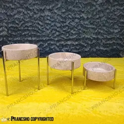 ست سه عددی شکلات خوری سنگی با پایه میخی نقره‌ای سنگ پارادایس نسکافه ای