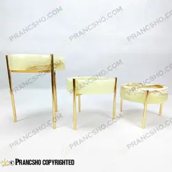 ست سه عددی شکلات خوری سنگی با پایه میخی طلایی سنگ مرمر نباتی قهوه‌ای