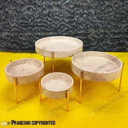 ست پذیرایی استوانه‌ای سنگی با پایه میخی طلایی سنگ پارادایس نسکافه‌ای