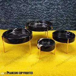 ست پذیرایی استوانه‌ای سنگی با پایه میخی طلایی سنگ مشکی خط سفید
