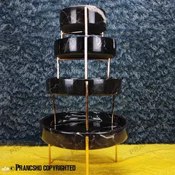 ست پذیرایی استوانه‌ای سنگی با پایه میخی طلایی سنگ مشکی خط سفید