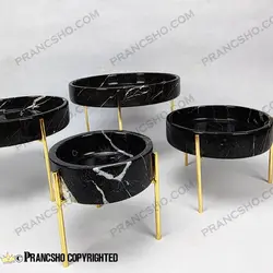 ست پذیرایی استوانه‌ای سنگی با پایه میخی طلایی سنگ مشکی خط سفید