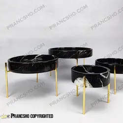 ست پذیرایی استوانه‌ای سنگی با پایه میخی طلایی سنگ مشکی خط سفید