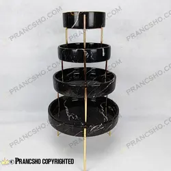 ست پذیرایی استوانه‌ای سنگی با پایه میخی طلایی سنگ مشکی خط سفید