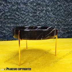 ست پذیرایی استوانه‌ای سنگی با پایه میخی طلایی سنگ مشکی خط سفید