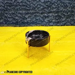 ست پذیرایی استوانه‌ای سنگی با پایه میخی طلایی سنگ مشکی خط سفید