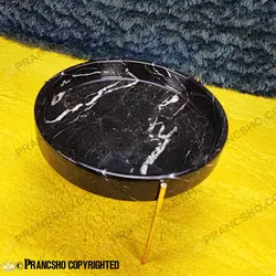 ست پذیرایی استوانه‌ای سنگی با پایه میخی طلایی سنگ مشکی خط سفید