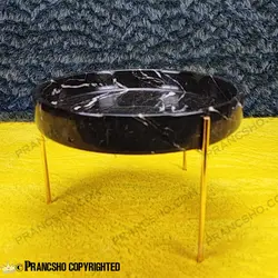 ست پذیرایی استوانه‌ای سنگی با پایه میخی طلایی سنگ مشکی خط سفید