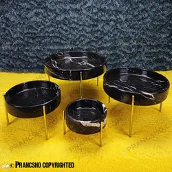 ست پذیرایی استوانه‌ای سنگی با پایه میخی نقره‌ای سنگ مشکی خط سفید