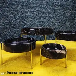 ست پذیرایی استوانه‌ای سنگی با پایه میخی نقره‌ای سنگ مشکی خط سفید