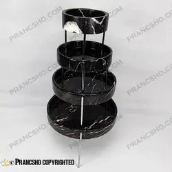 ست پذیرایی استوانه‌ای سنگی با پایه میخی نقره‌ای سنگ مشکی خط سفید