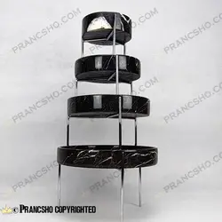 ست پذیرایی استوانه‌ای سنگی با پایه میخی نقره‌ای سنگ مشکی خط سفید