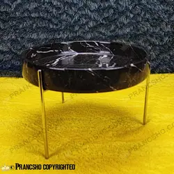 ست پذیرایی استوانه‌ای سنگی با پایه میخی نقره‌ای سنگ مشکی خط سفید