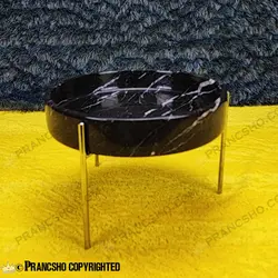 آجیل خوری سنگی پایه میخی نقره‌ای سنگ مشکی خط سفید