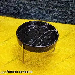 آجیل خوری سنگی پایه میخی نقره‌ای سنگ مشکی خط سفید