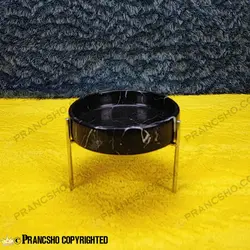 شکلات خوری بزرگ سنگی پایه میخی نقره‌ای سنگ مشکی خط سفید