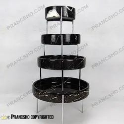 شکلات خوری بزرگ سنگی پایه میخی نقره‌ای سنگ مشکی خط سفید