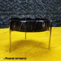 شکلات خوری بزرگ سنگی پایه میخی نقره‌ای سنگ مشکی خط سفید