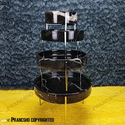 شکلات خوری بزرگ سنگی پایه میخی نقره‌ای سنگ مشکی خط سفید