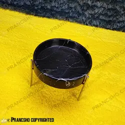 شکلات خوری بزرگ سنگی پایه میخی نقره‌ای سنگ مشکی خط سفید