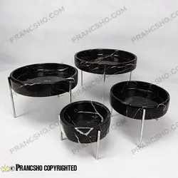 شکلات خوری بزرگ سنگی پایه میخی نقره‌ای سنگ مشکی خط سفید