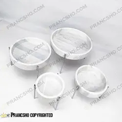 ست پذیرایی استوانه‌ای سنگی با پایه میخی نقره‌ای سنگ سفید ازنا