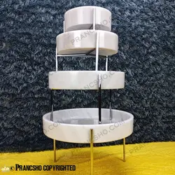 ست پذیرایی استوانه‌ای سنگی با پایه میخی نقره‌ای سنگ سفید ازنا