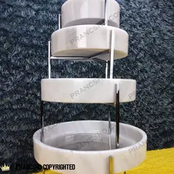 ست پذیرایی استوانه‌ای سنگی با پایه میخی نقره‌ای سنگ سفید ازنا