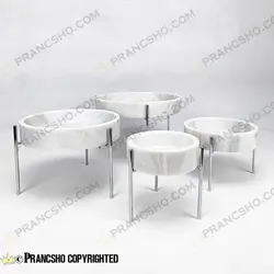 ست پذیرایی استوانه‌ای سنگی با پایه میخی نقره‌ای سنگ سفید ازنا