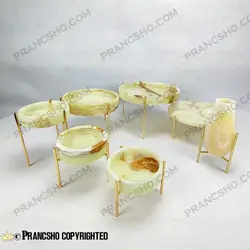 ست ظروف پذیرایی سنگی پایه میخی طلایی سنگ مرمر نباتی قهوه‌ای