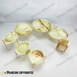 ست ظروف پذیرایی سنگی پایه میخی طلایی سنگ مرمر نباتی قهوه‌ای