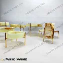 ست ظروف پذیرایی سنگی پایه میخی طلایی سنگ مرمر نباتی قهوه‌ای