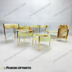 ست ظروف پذیرایی سنگی پایه میخی طلایی سنگ مرمر نباتی قهوه‌ای