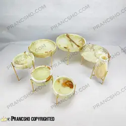 ست ظروف پذیرایی سنگی پایه میخی طلایی سنگ مرمر نباتی قهوه‌ای