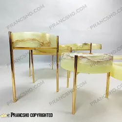 ست ظروف پذیرایی سنگی پایه میخی طلایی سنگ مرمر نباتی قهوه‌ای