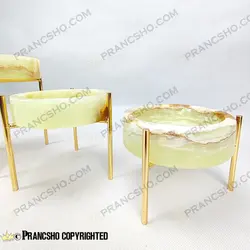 ست ظروف پذیرایی سنگی پایه میخی طلایی سنگ مرمر نباتی قهوه‌ای