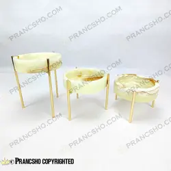 ست ظروف پذیرایی سنگی پایه میخی طلایی سنگ مرمر نباتی قهوه‌ای