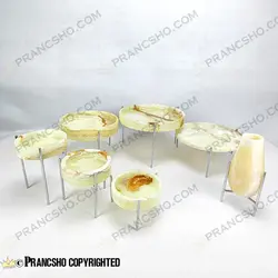 ست ظروف پذیرایی سنگی پایه میخی نقره‌ای سنگ مرمر نباتی قهوه‌ای