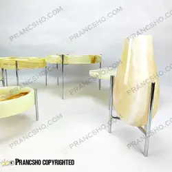 ست ظروف پذیرایی سنگی پایه میخی نقره‌ای سنگ مرمر نباتی قهوه‌ای