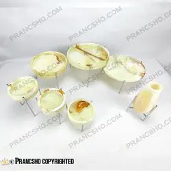 ست ظروف پذیرایی سنگی پایه میخی نقره‌ای سنگ مرمر نباتی قهوه‌ای